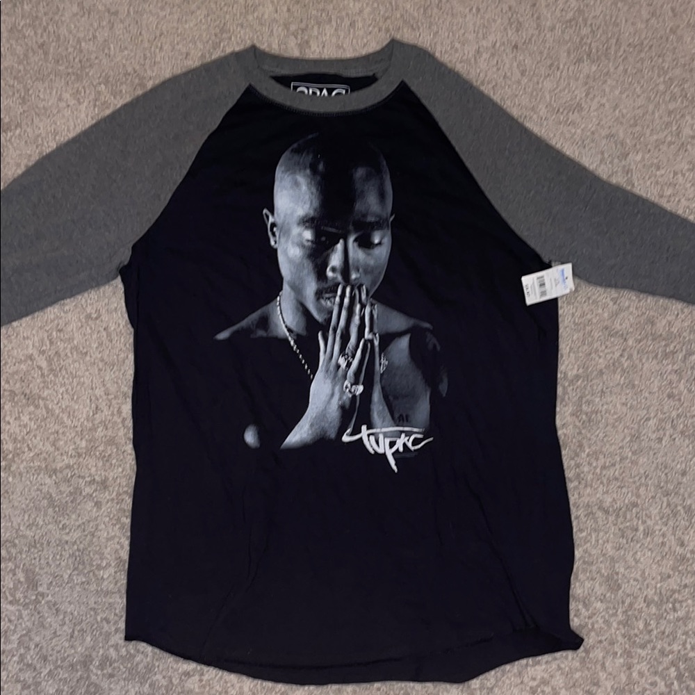2Pac Black and Gray Graphic Raglan Shirt
